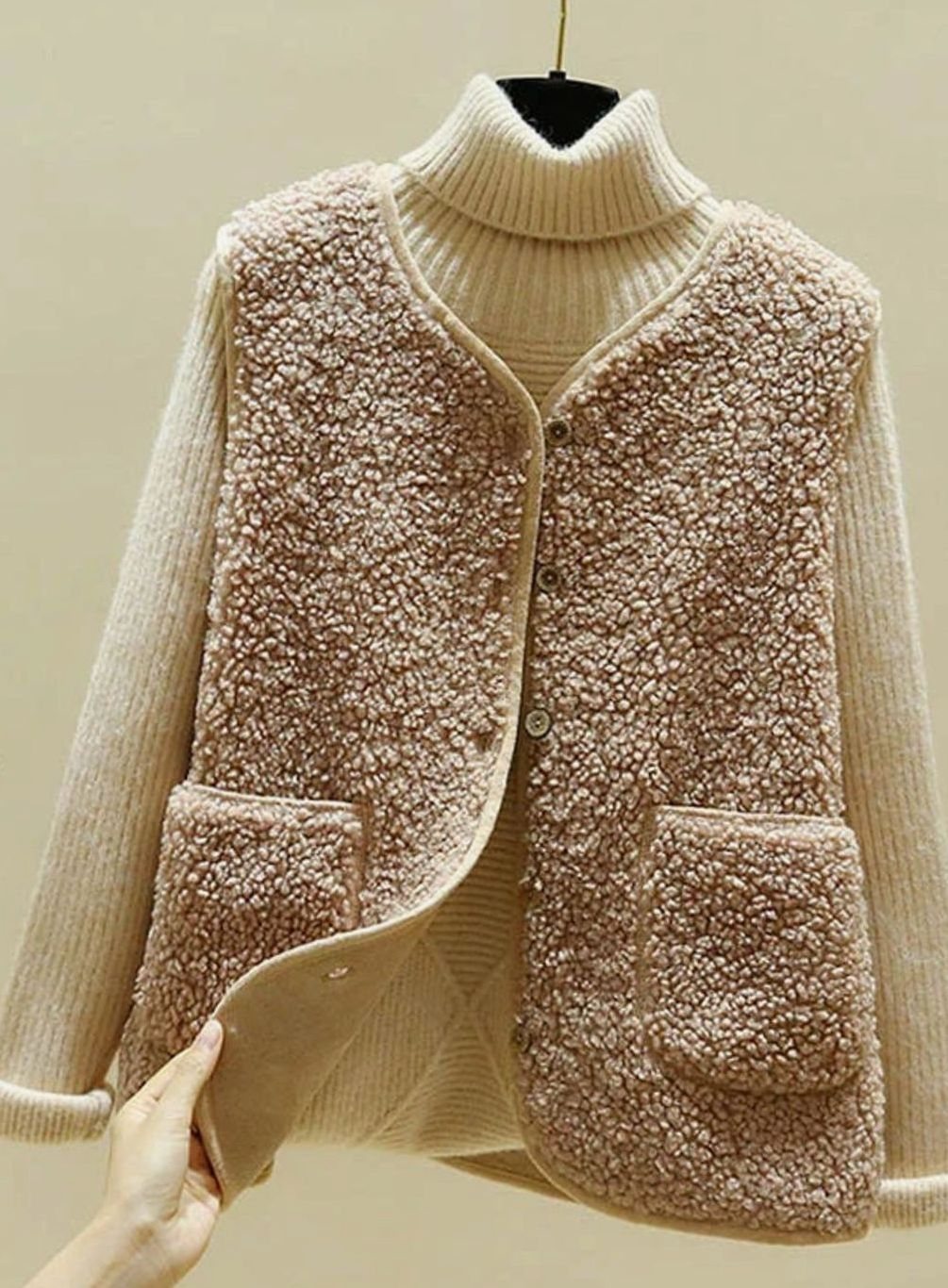 Women's Oversized Knit Cardigan Sleeveless Sherpa Fleece Gilet