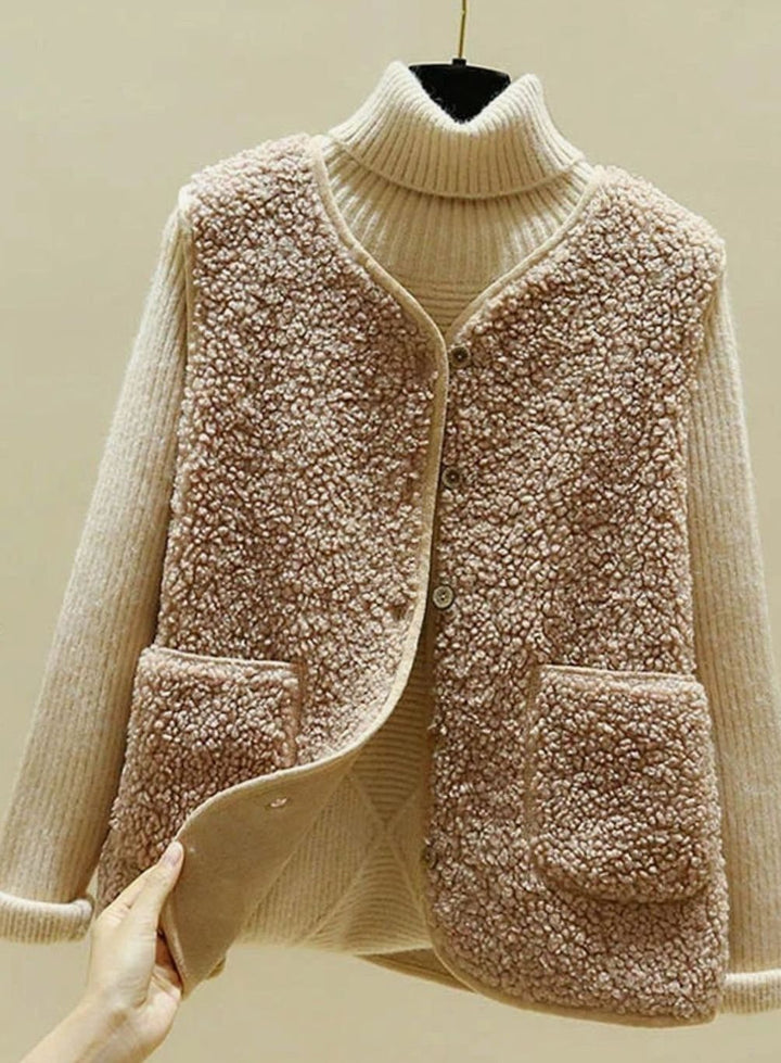 Women's Oversized Knit Cardigan Sleeveless Sherpa Fleece Gilet