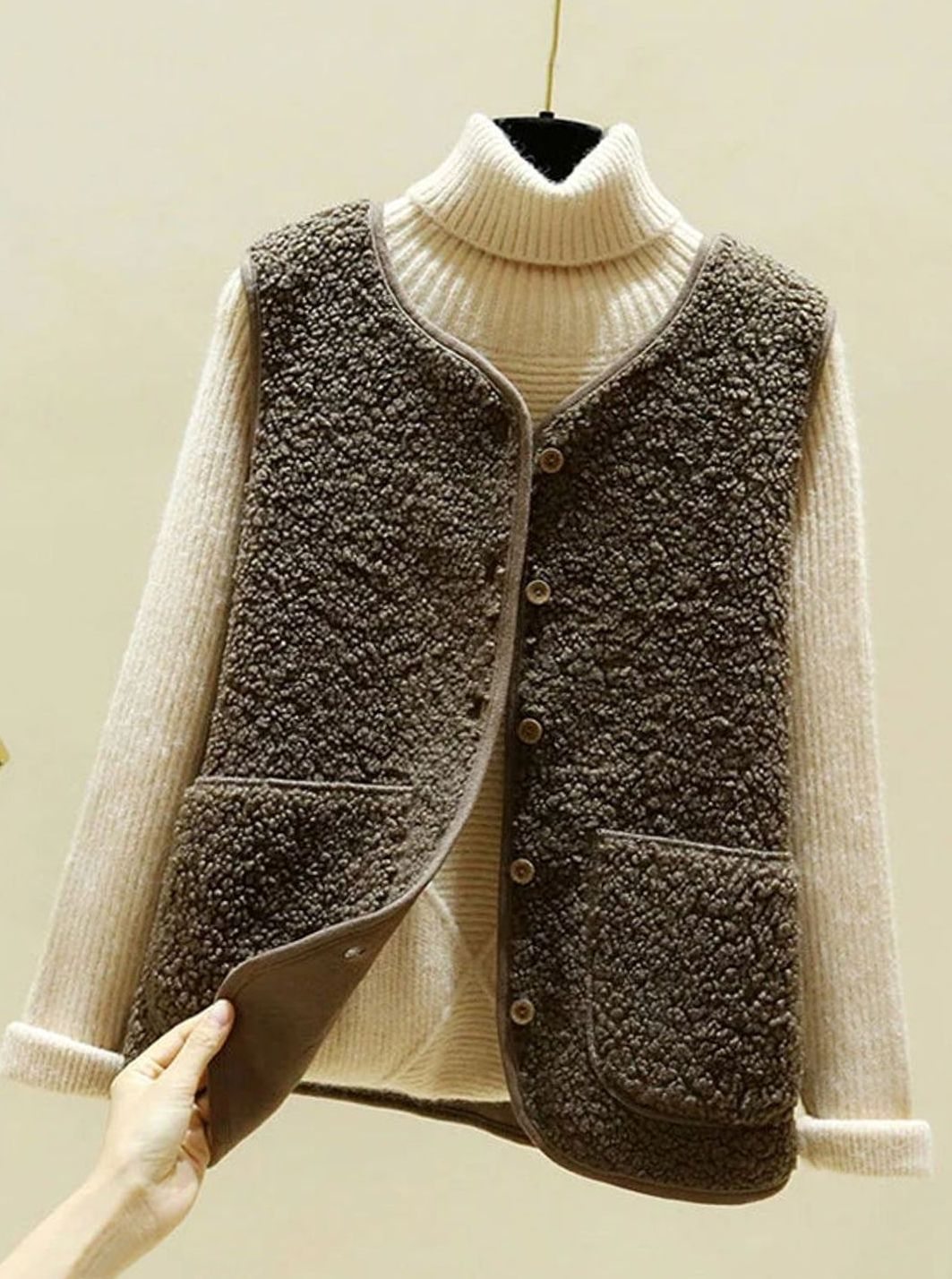 Women's Oversized Knit Cardigan Sleeveless Sherpa Fleece Gilet