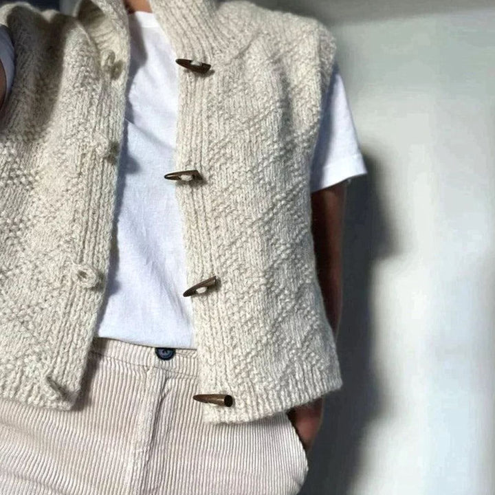 Women's Oversized Knit Cardigan Sleeveless Toggle Wool Vest