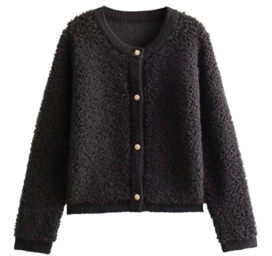 Women's Oversized Knit Cardigan Teddy Fleece Button-Up Jacket