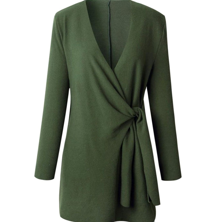 Women's Oversized Knit Cardigan V-Neck Long Sleeve Tie-Waist Wrap Top