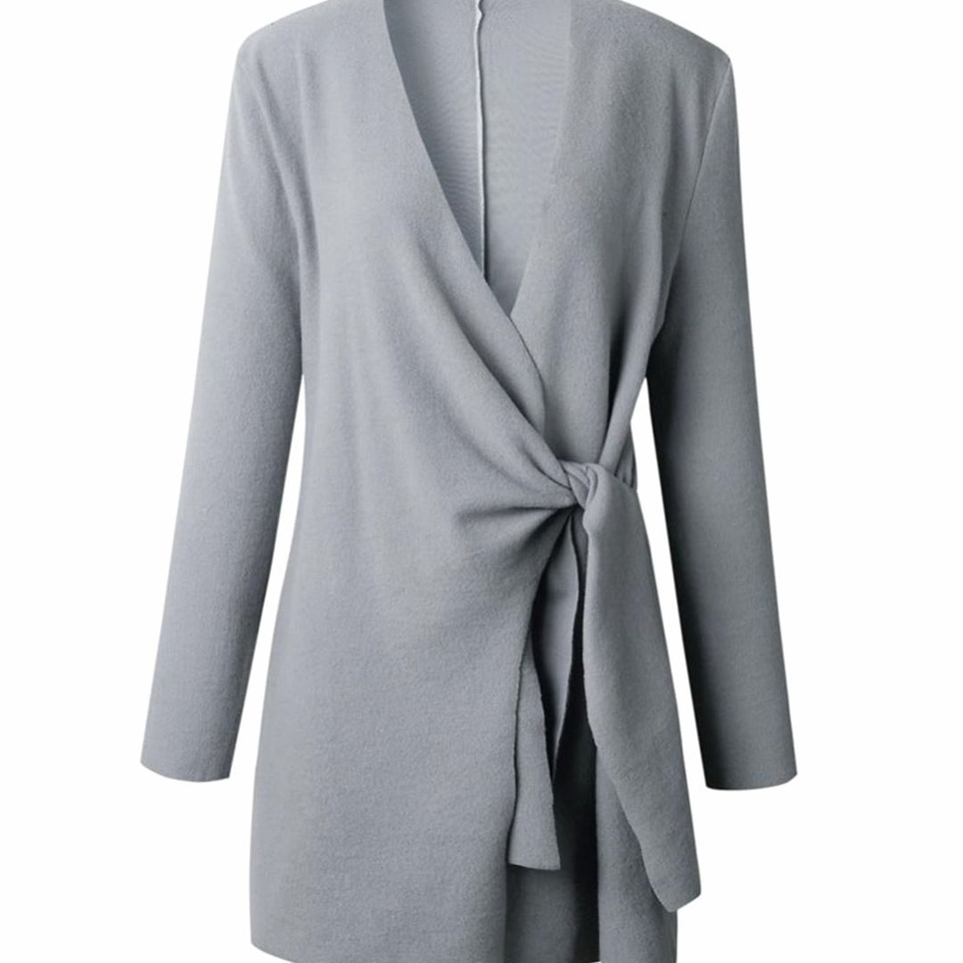Women's Oversized Knit Cardigan V-Neck Long Sleeve Tie-Waist Wrap Top