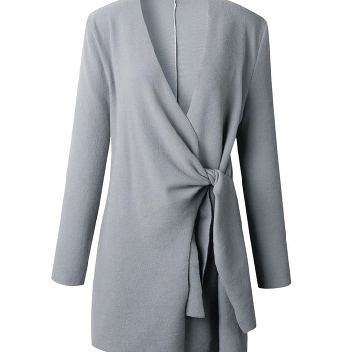 Women's Oversized Knit Cardigan V-Neck Long Sleeve Tie-Waist Wrap Top