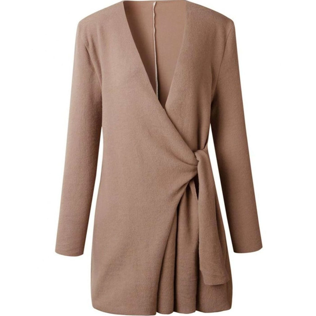 Women's Oversized Knit Cardigan V-Neck Long Sleeve Tie-Waist Wrap Top