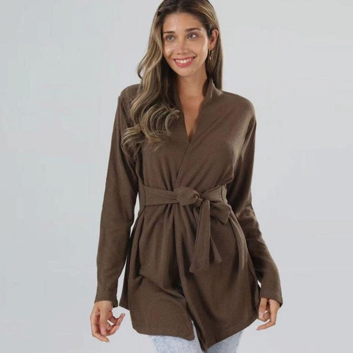 Women's Oversized Knit Cardigan V-Neck Long Sleeve Tie-Waist Wrap Top