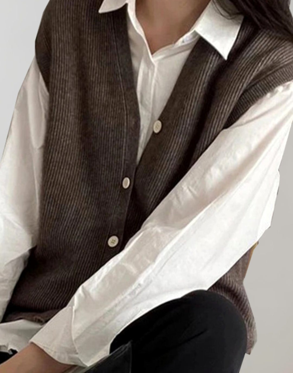Women's Oversized Knit Cardigan Vest Button-Front Sleeveless
