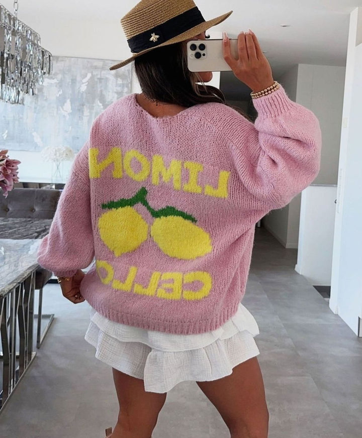 Women's Oversized Knit Jumper Limoncello Graphic Back Print