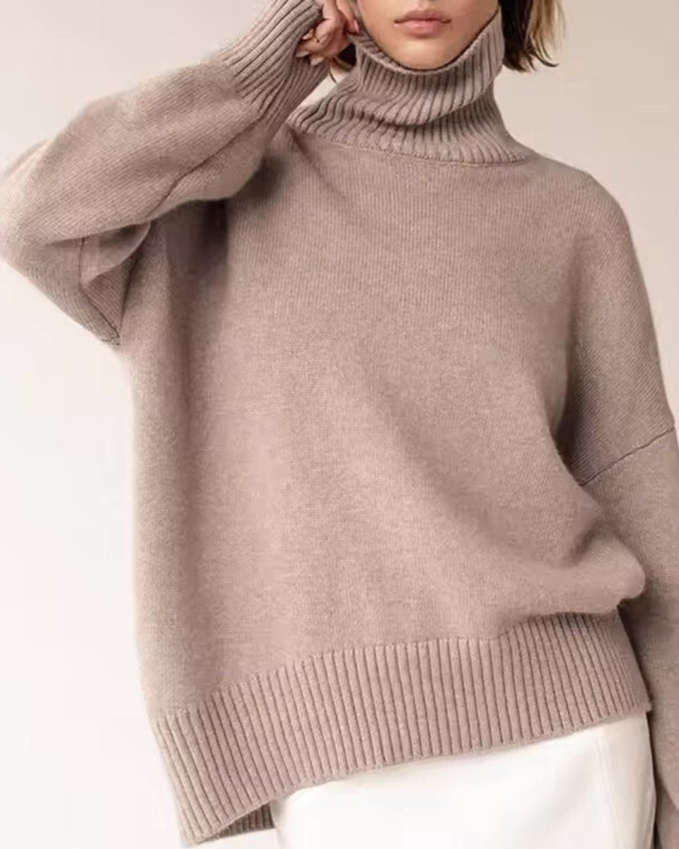 Women's Oversized Knit Turtleneck Jumper High-Neck Pullover