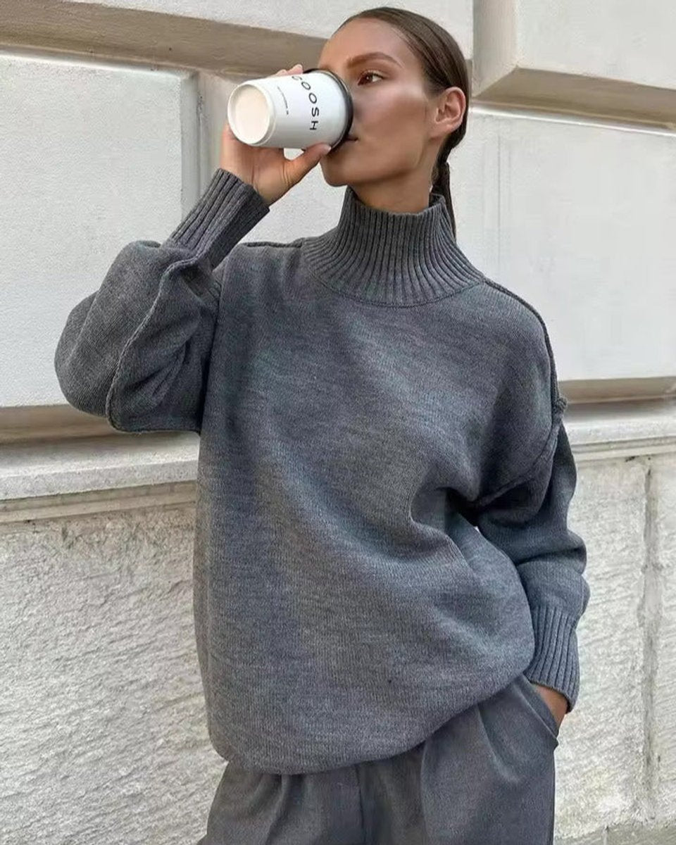 Women's Oversized Knitted Turtleneck Jumper High-Neck Pullover