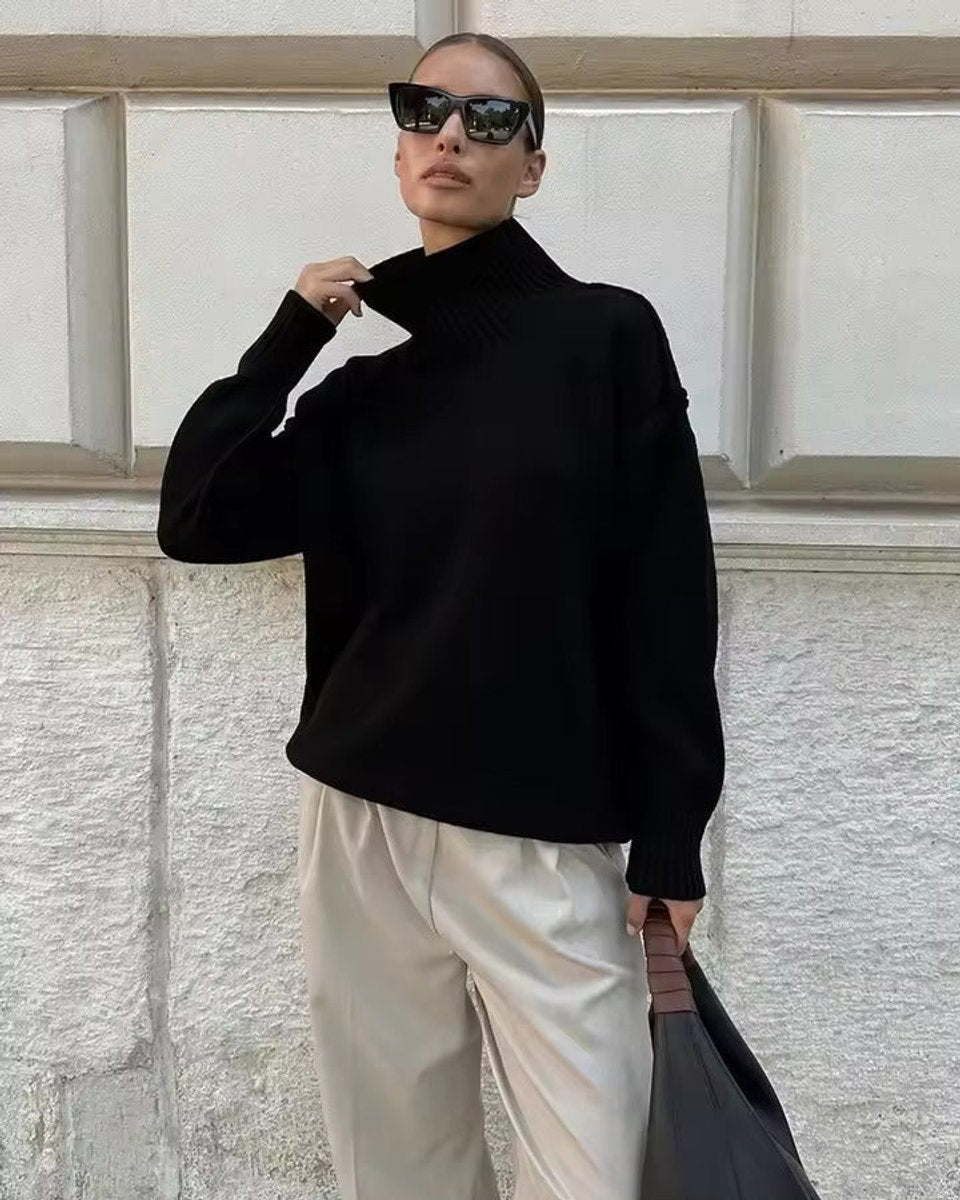 Women's Oversized Knitted Turtleneck Jumper High-Neck Pullover