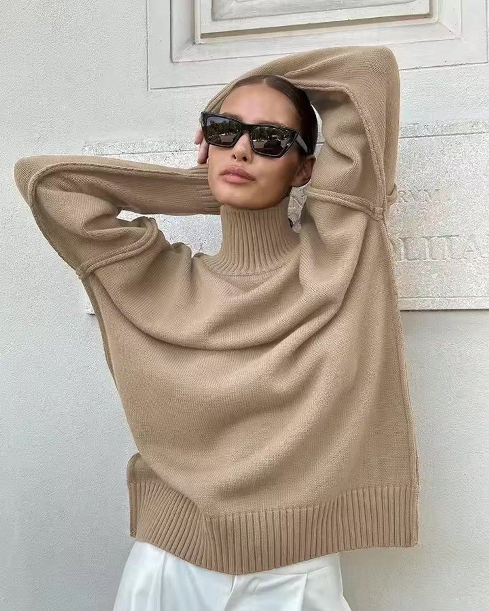 Women's Oversized Knitted Turtleneck Jumper High-Neck Pullover
