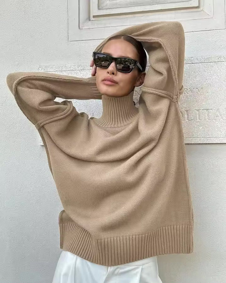 Women's Oversized Knitted Turtleneck Jumper High-Neck Pullover