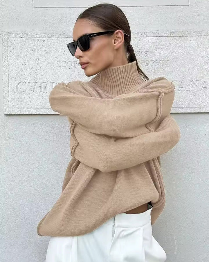Women's Oversized Knitted Turtleneck Jumper High-Neck Pullover