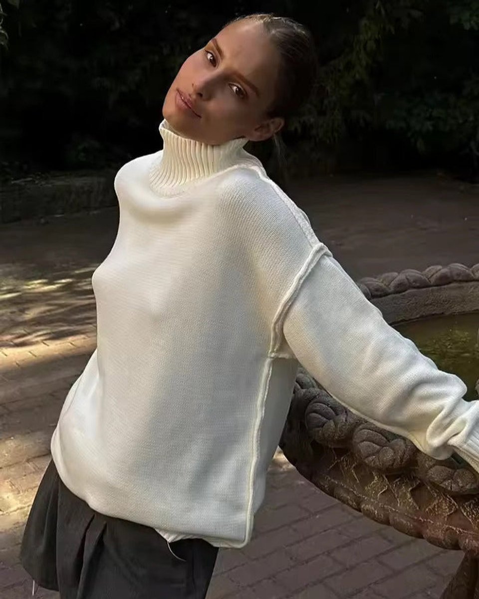 Women's Oversized Knitted Turtleneck Jumper High-Neck Pullover