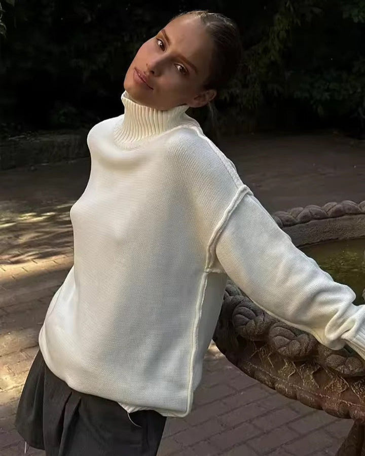 Women's Oversized Knitted Turtleneck Jumper High-Neck Pullover