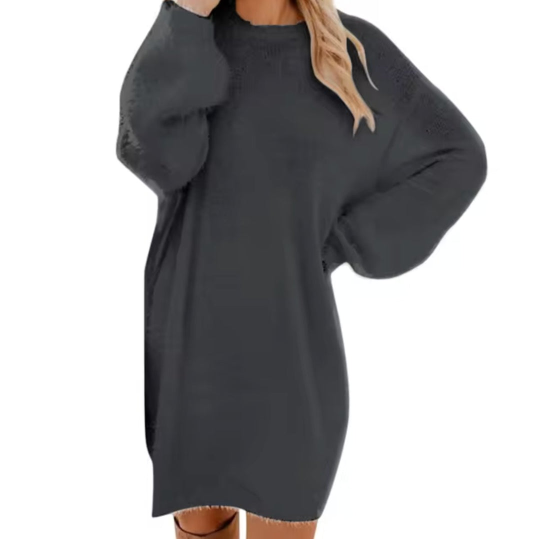 Women's Oversized Long-Sleeve Round-Neck Knitted Dress