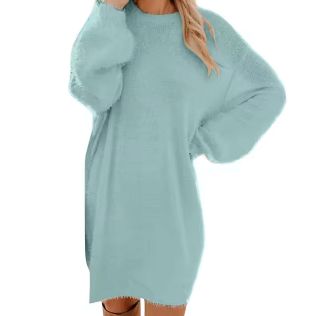 Women's Oversized Long-Sleeve Round-Neck Knitted Dress