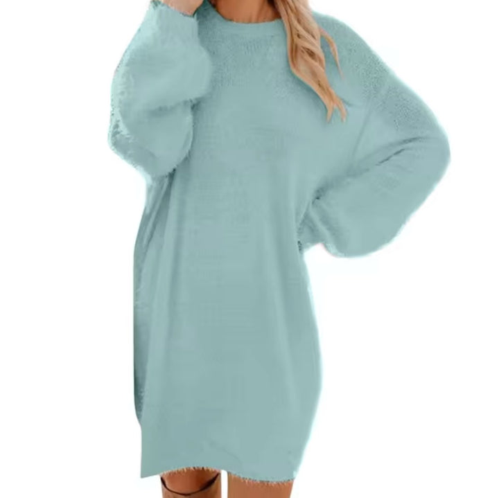 Women's Oversized Long-Sleeve Round-Neck Knitted Dress