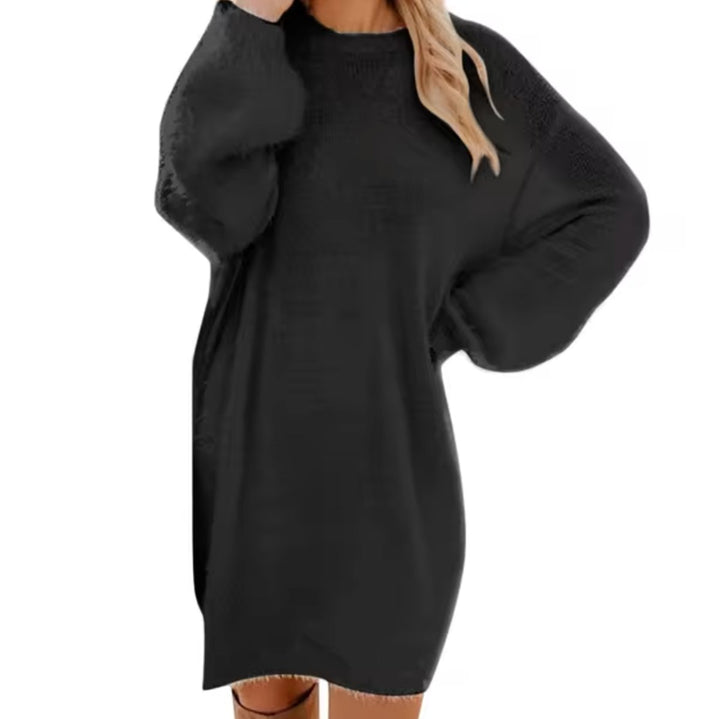 Women's Oversized Long-Sleeve Round-Neck Knitted Dress