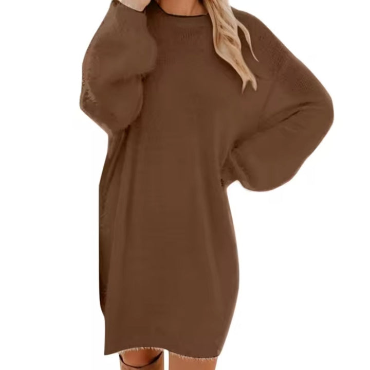 Women's Oversized Long-Sleeve Round-Neck Knitted Dress