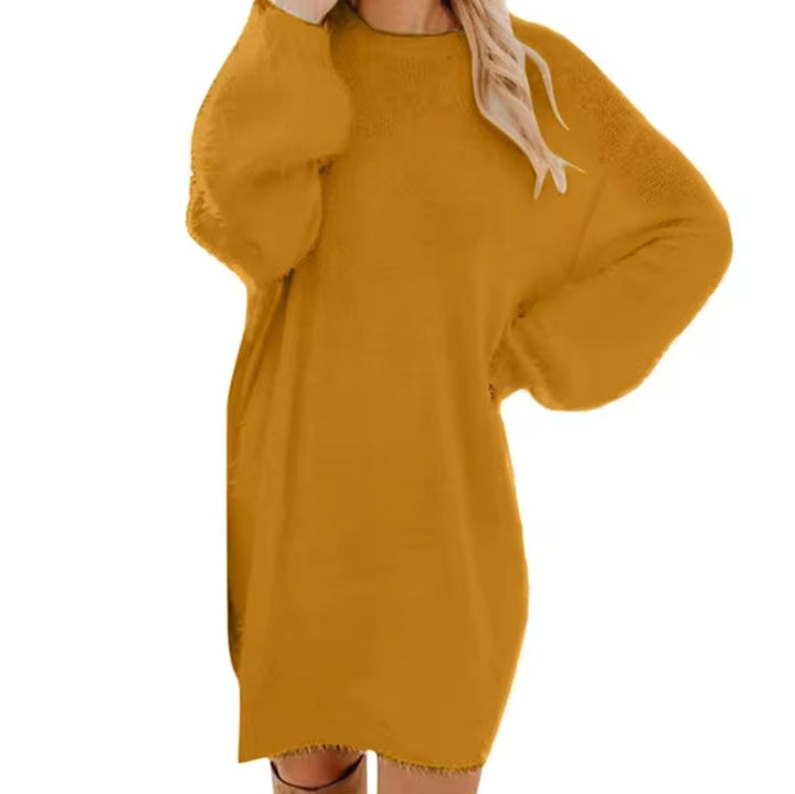 Women's Oversized Long-Sleeve Round-Neck Knitted Dress