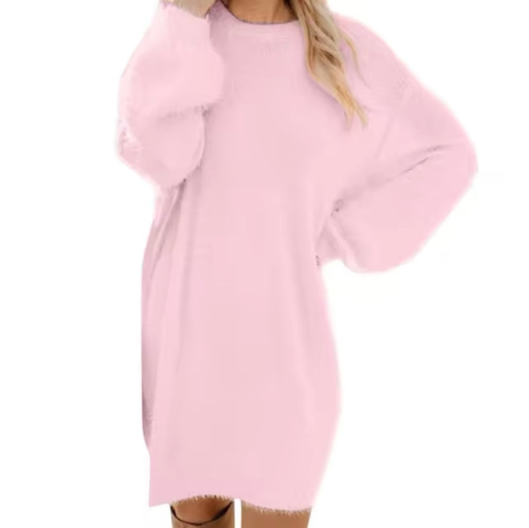 Women's Oversized Long-Sleeve Round-Neck Knitted Dress