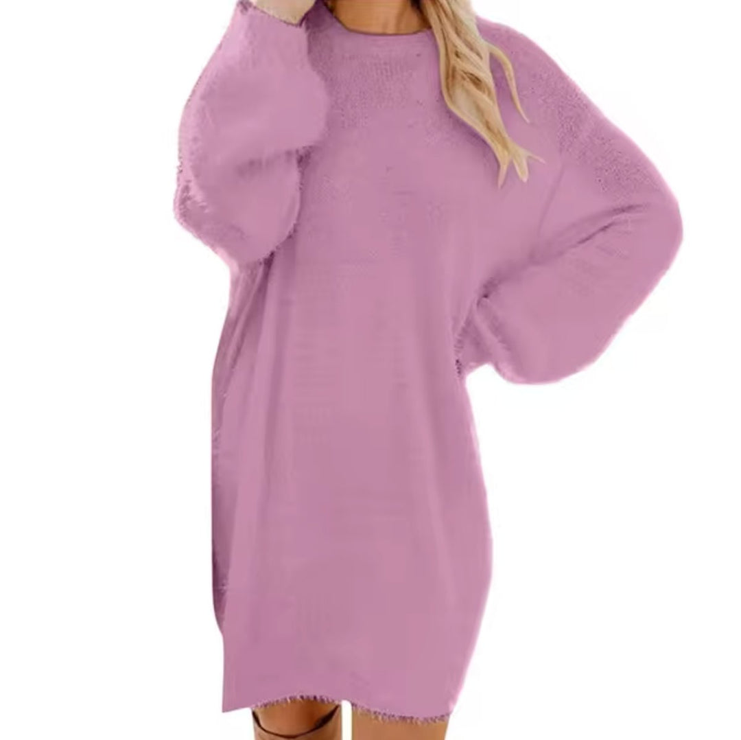 Women's Oversized Long-Sleeve Round-Neck Knitted Dress