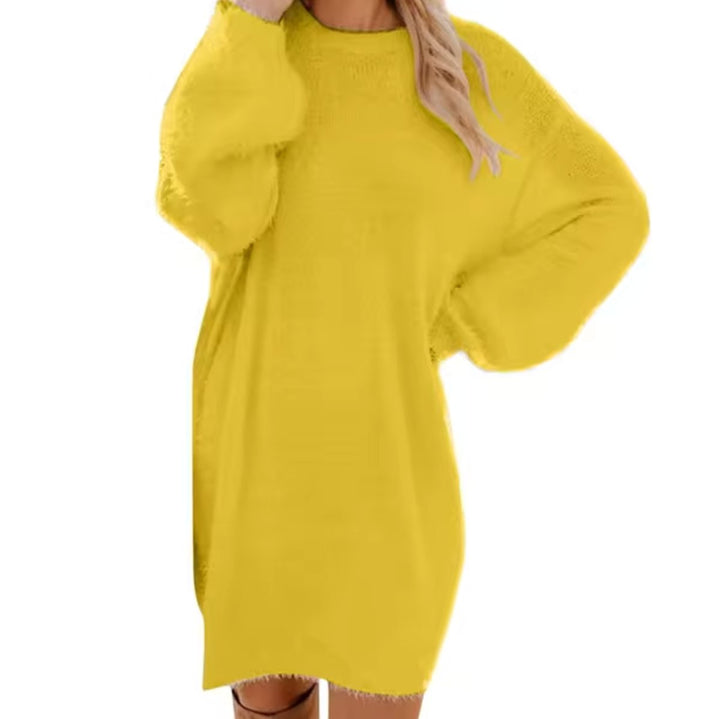 Women's Oversized Long-Sleeve Round-Neck Knitted Dress