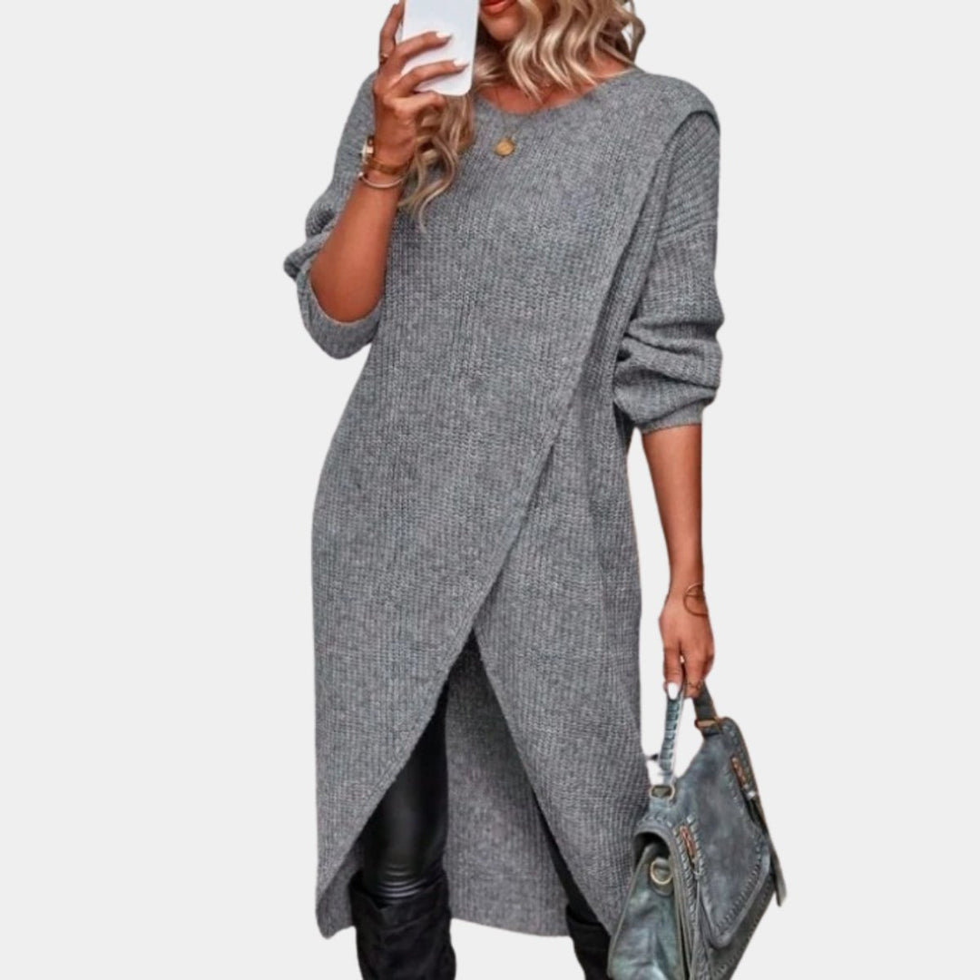 Women's Oversized Long-Sleeve Tulip-Hem Knitted Dress