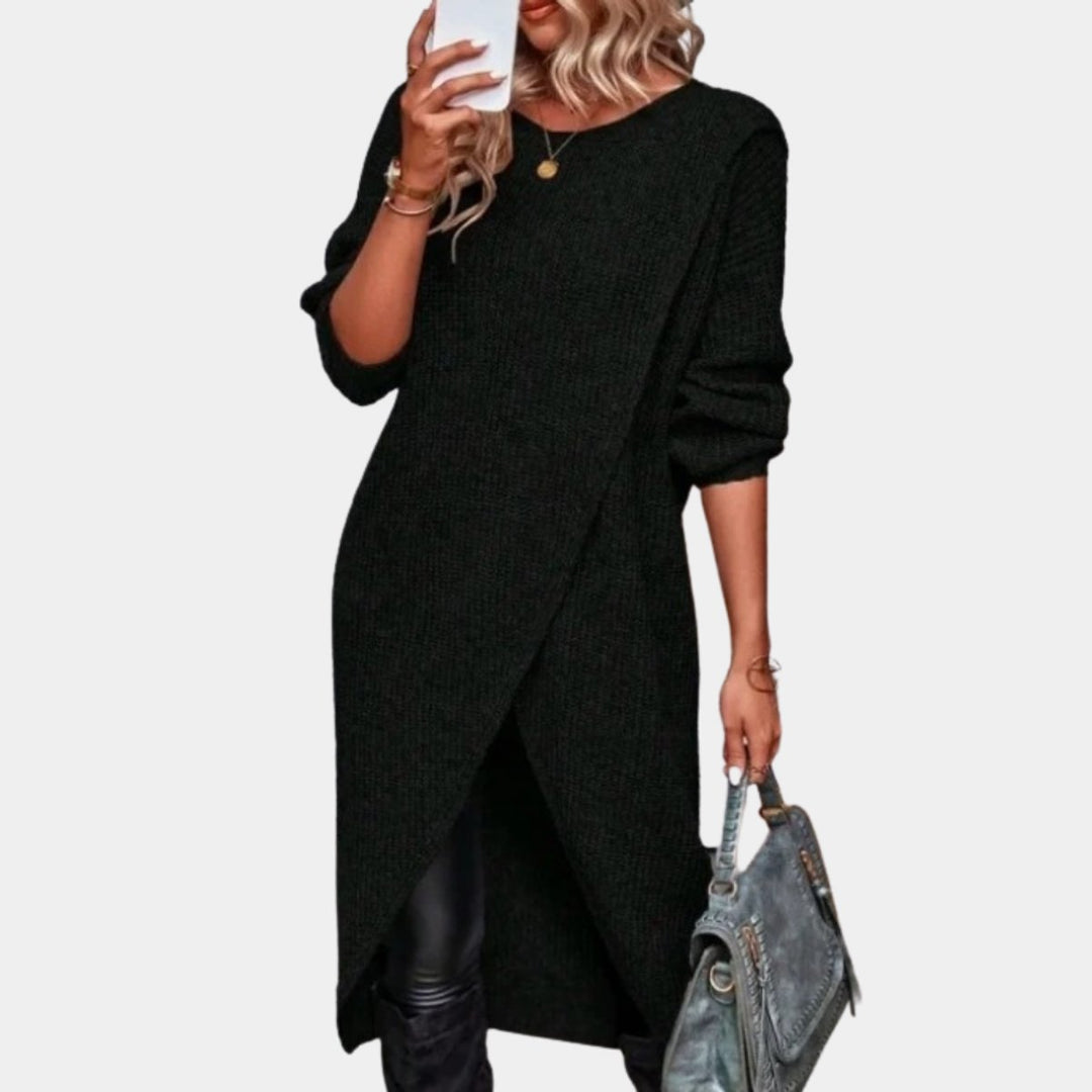 Women's Oversized Long-Sleeve Tulip-Hem Knitted Dress