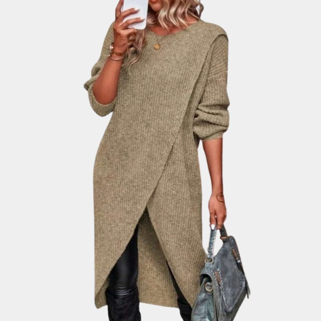 Women's Oversized Long-Sleeve Tulip-Hem Knitted Dress