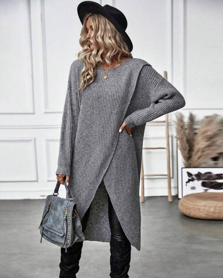 Women's Oversized Long-Split V-Neck Knitted Dress