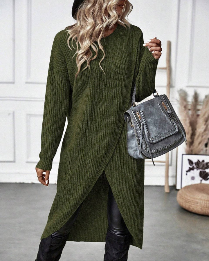 Women's Oversized Long-Split V-Neck Knitted Dress
