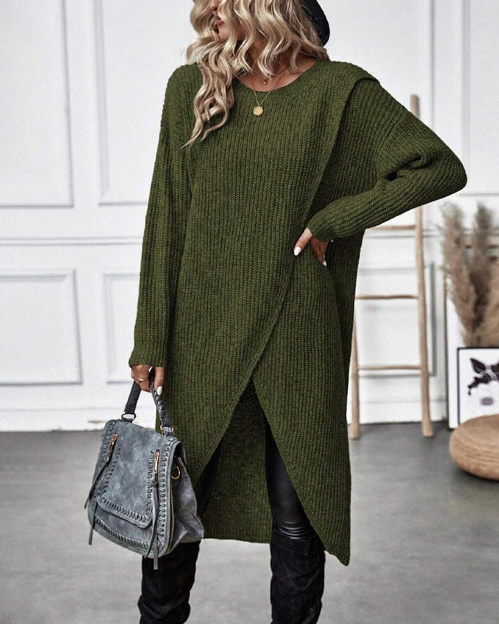 Women's Oversized Long-Split V-Neck Knitted Dress