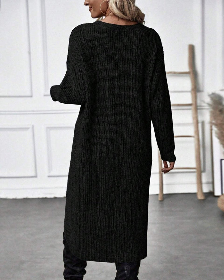 Women's Oversized Long-Split V-Neck Knitted Dress