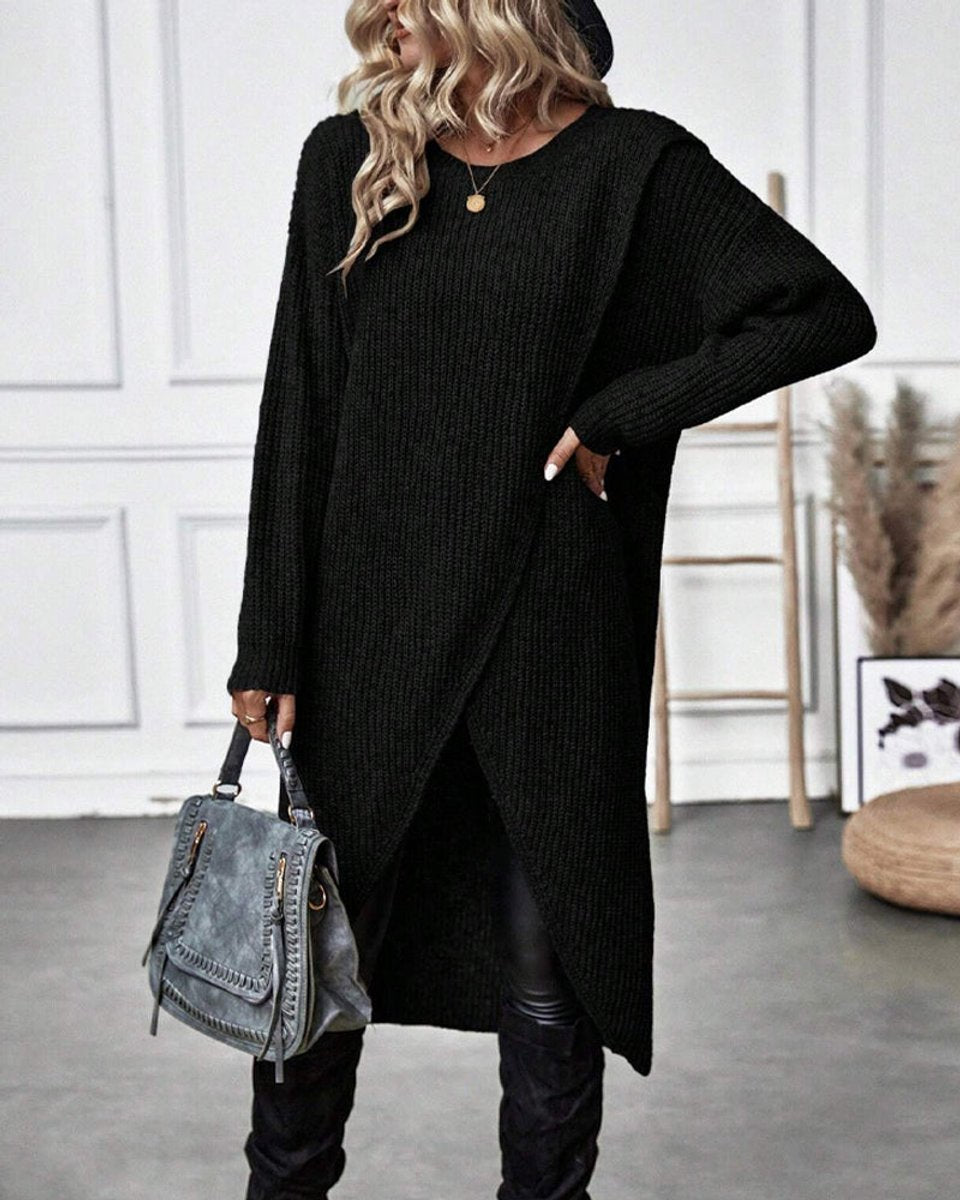 Women's Oversized Long-Split V-Neck Knitted Dress