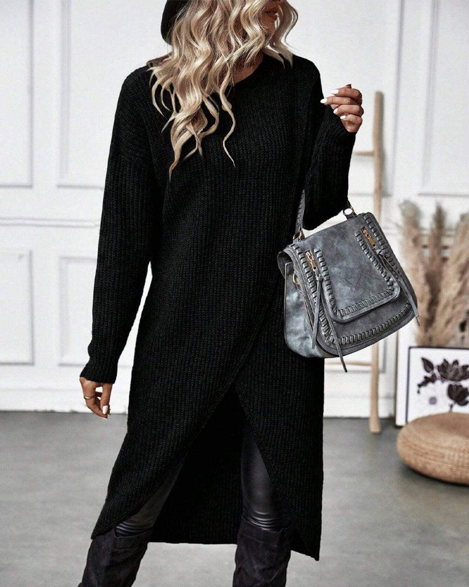 Women's Oversized Long-Split V-Neck Knitted Dress