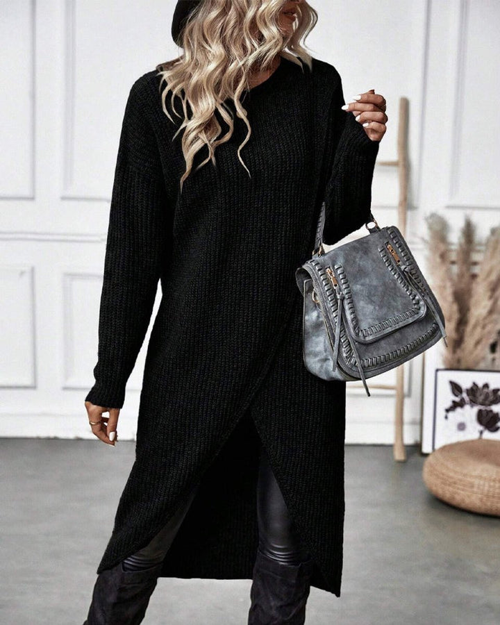Women's Oversized Long-Split V-Neck Knitted Dress