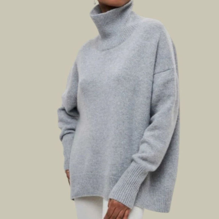 Women's Oversized Loose Fit Turtlenecks Chunky Knit Winter Jumper - Grey