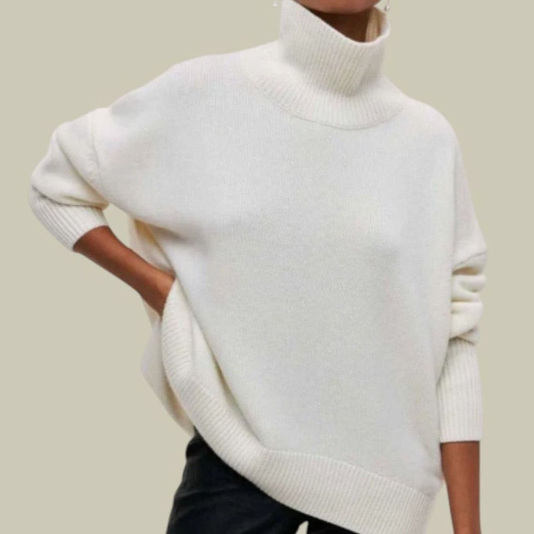 Women's Oversized Loose Fit Turtlenecks Chunky Knit Winter Jumper - White