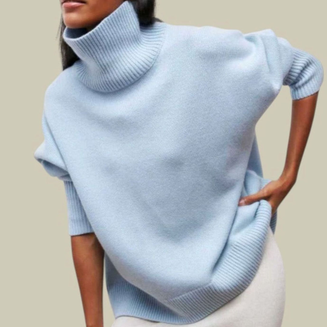 Women's Oversized Loose Fit Turtlenecks Chunky Knit Winter Jumper - Blue