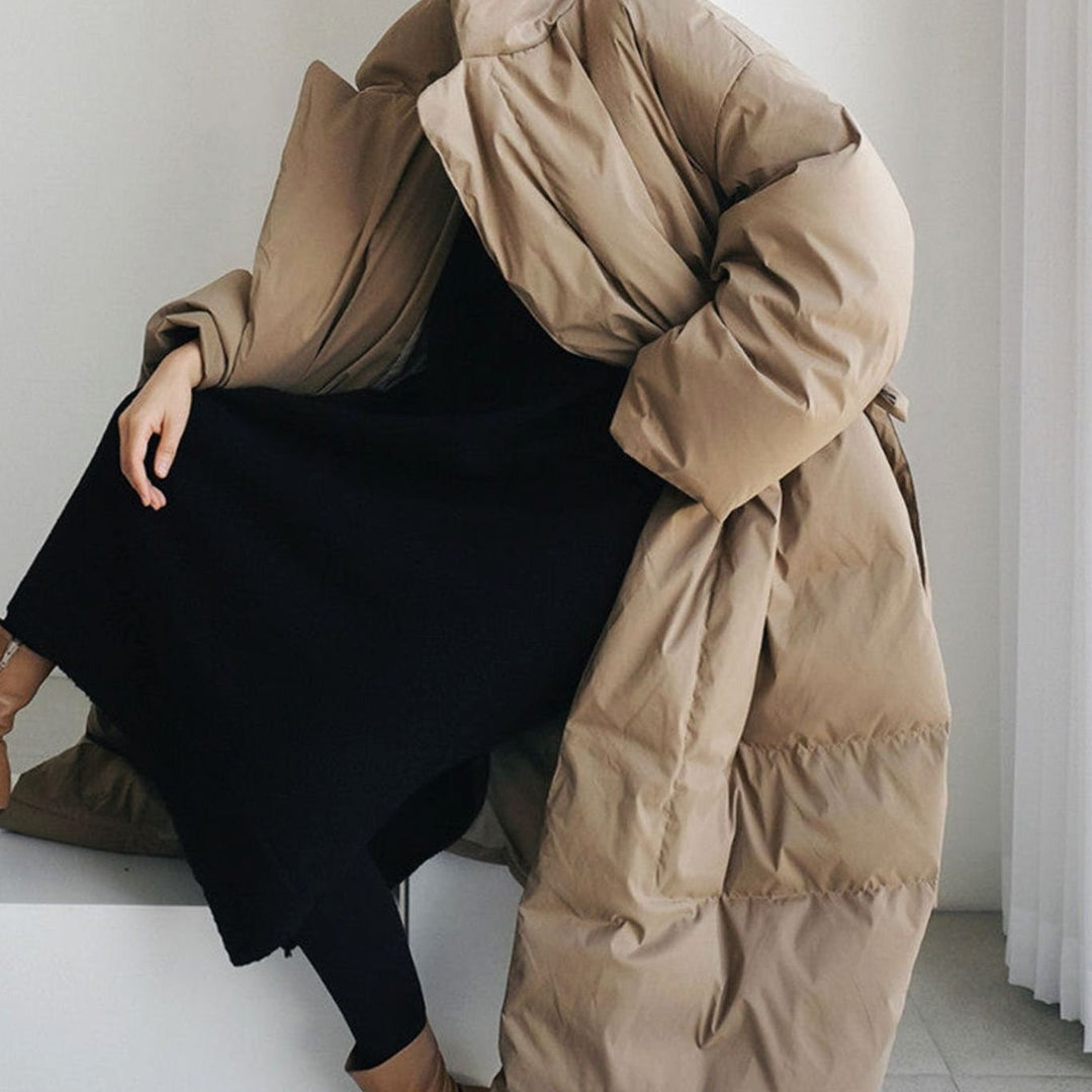 Women's Oversized Maxi Long Puffer Jacket High Collar Belted