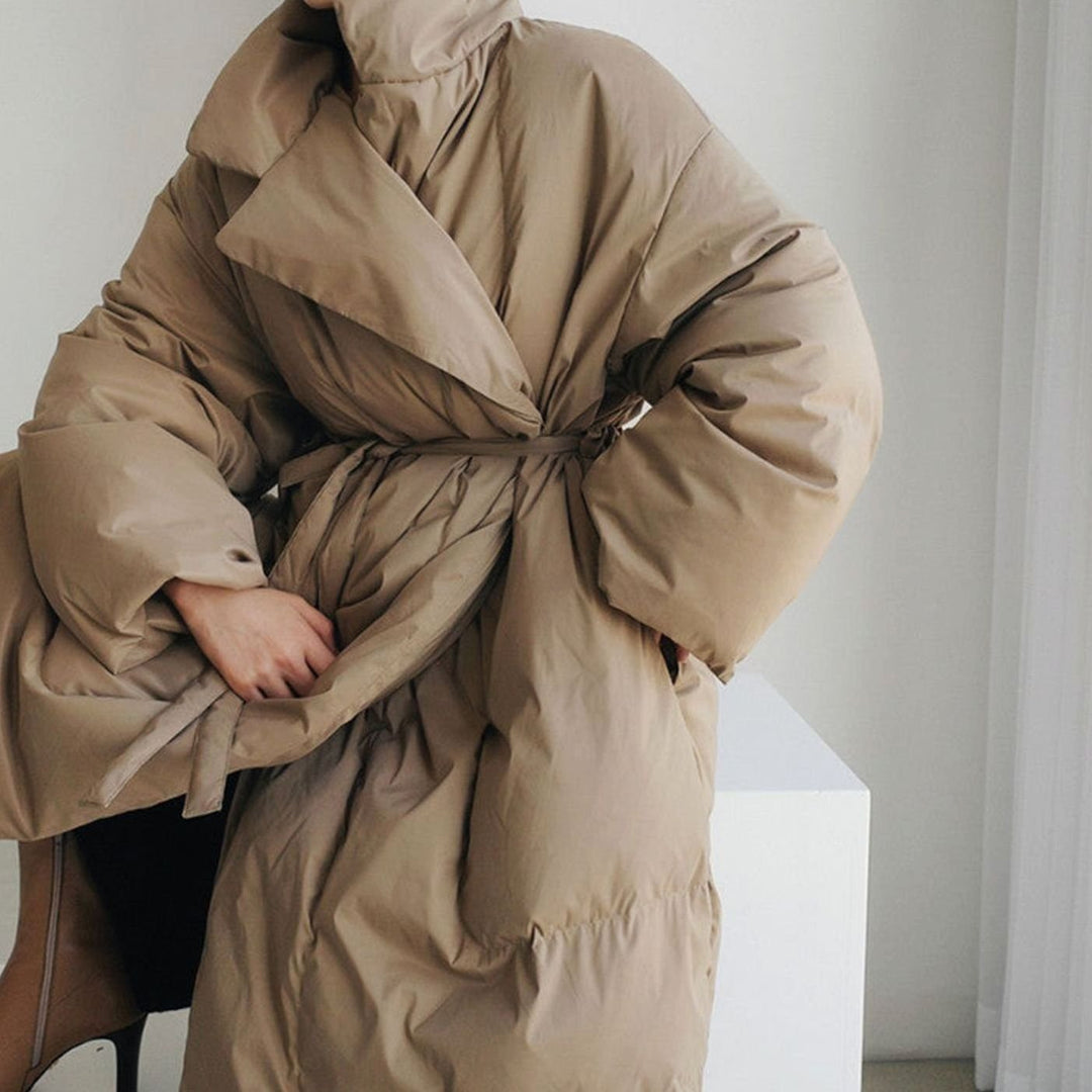 Women's Oversized Maxi Long Puffer Jacket High Collar Belted