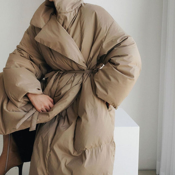 Women's Oversized Maxi Long Puffer Jacket High Collar Belted