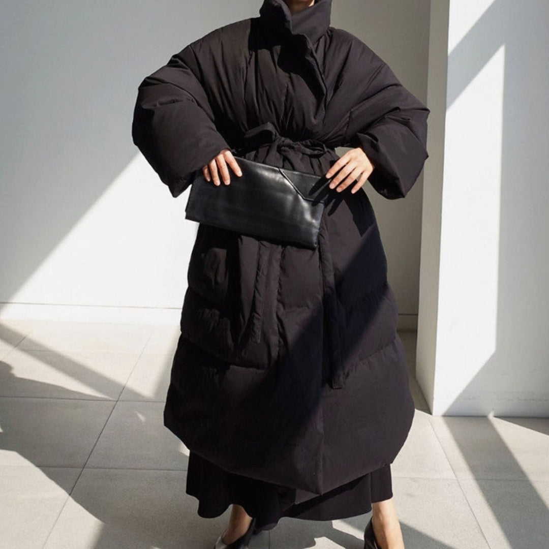 Women's Oversized Maxi Long Puffer Jacket High Collar Belted