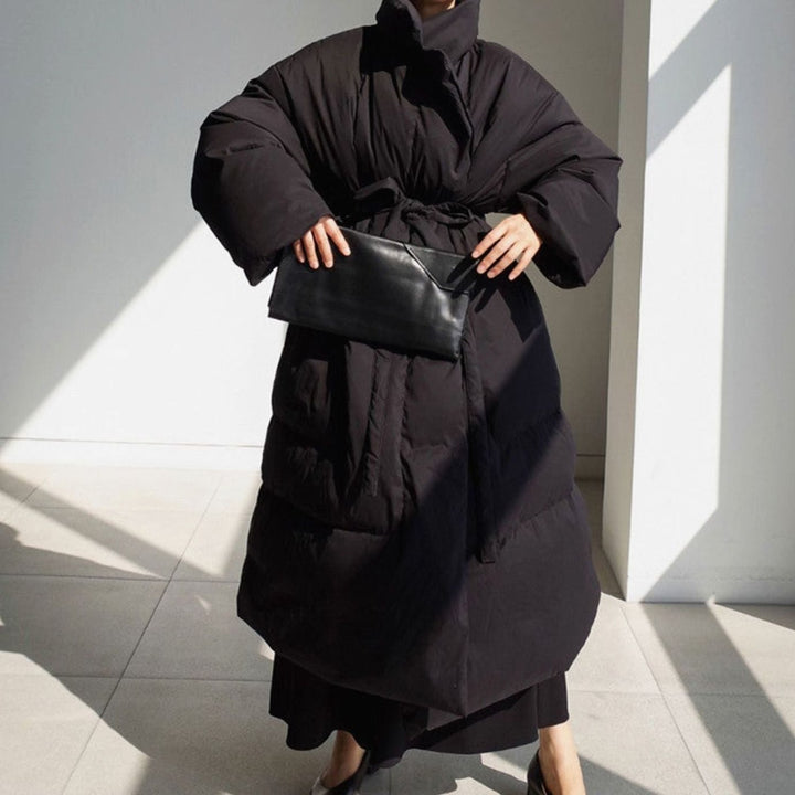 Women's Oversized Maxi Long Puffer Jacket High Collar Belted