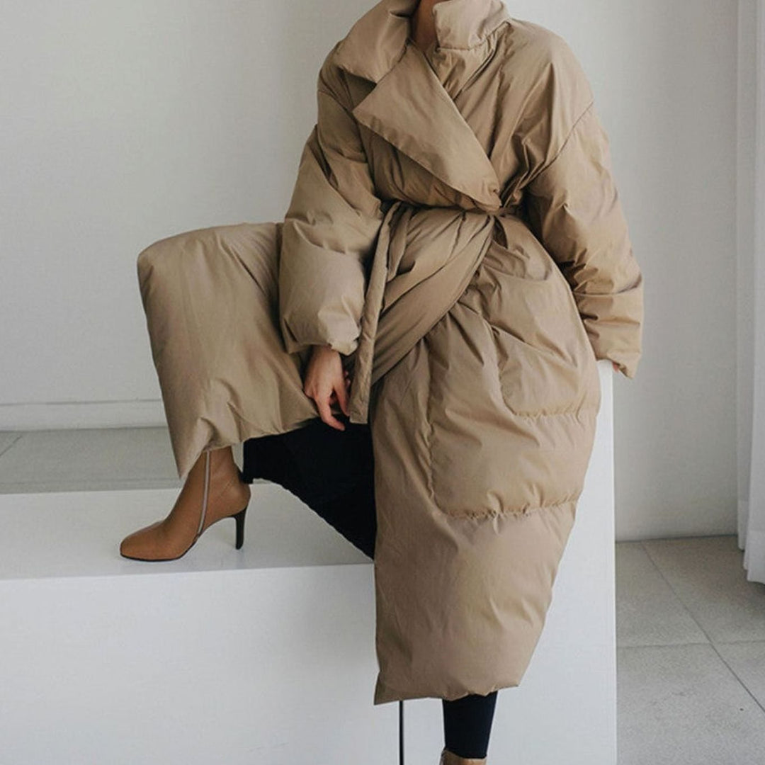 Women's Oversized Maxi Long Puffer Jacket High Collar Belted
