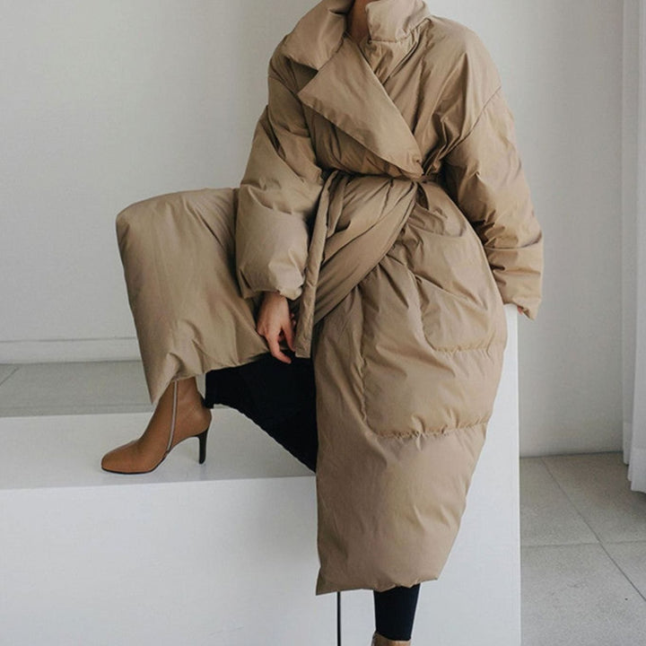 Women's Oversized Maxi Long Puffer Jacket High Collar Belted