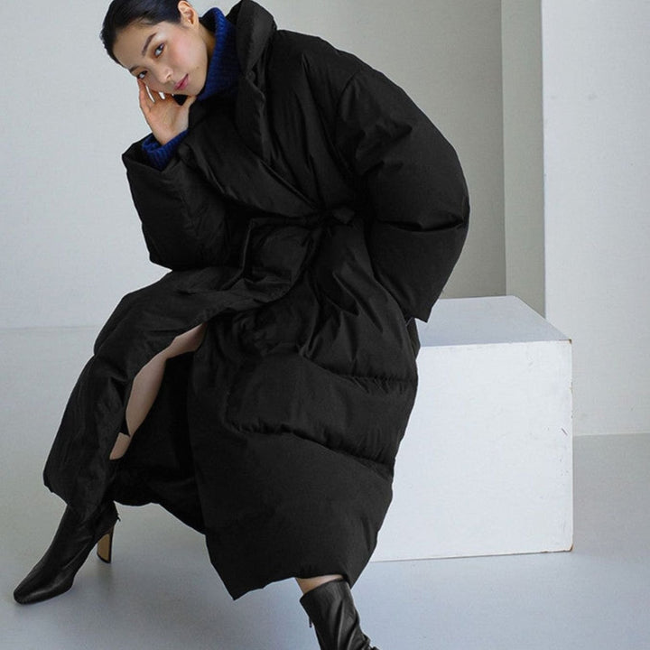 Women's Oversized Maxi Long Puffer Jacket High Collar Belted